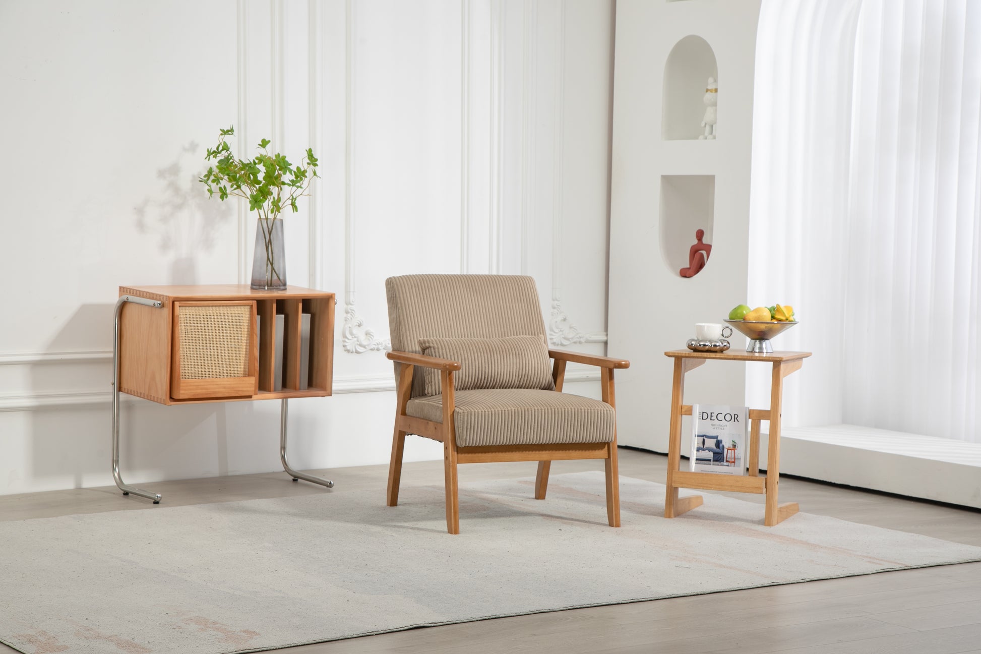 Leisure Chair With Solid Wood Armrest And Feet, Leisure Chair, Wood Frame, Velvet, L, Solid Rubber Wood Legs, Mid Century Modern Accent Chair, For Living Room Bedroom Studio Chair Camel Corduroy