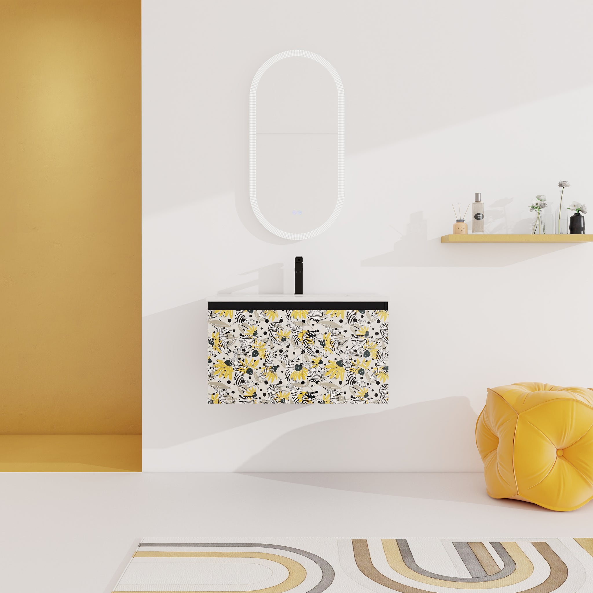 30'' Floating Wall Mounted Bathroom Vanity With Ceramics Sink & Soft Close Cabinet Door, Kd Package Black Bathroom Modern Plywood