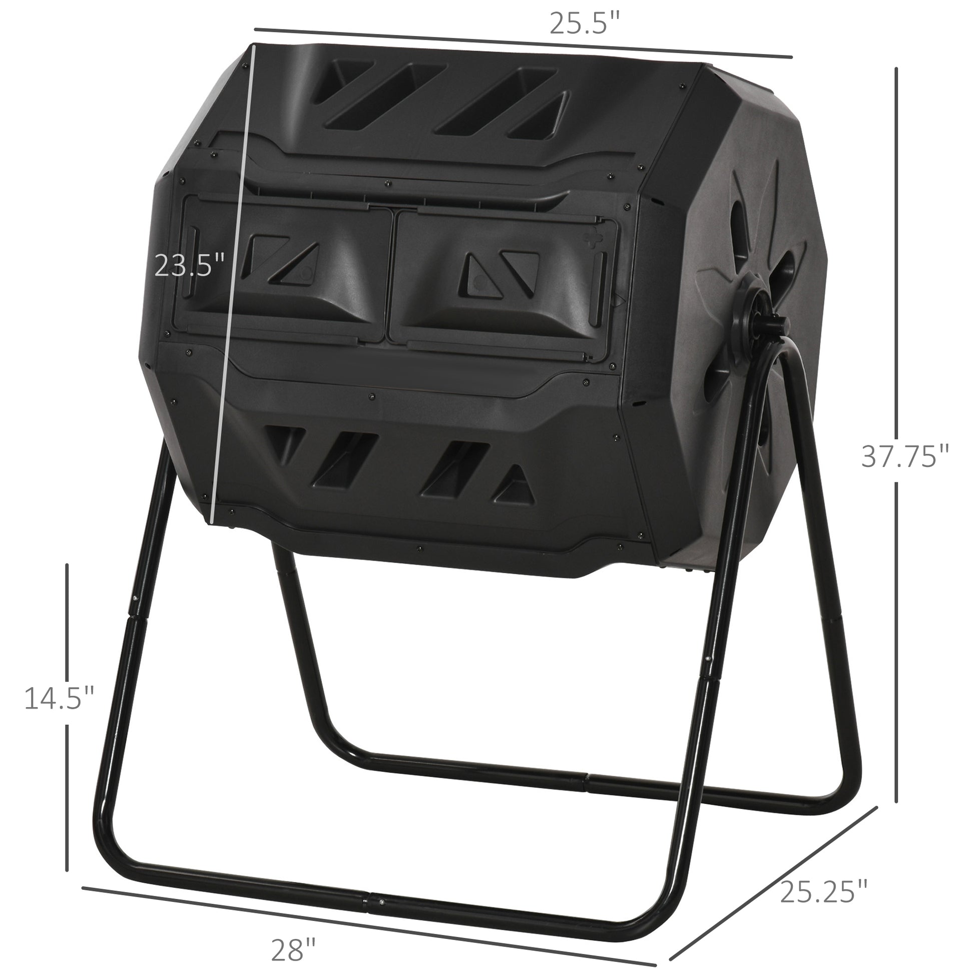 Outsunny Tumbling Compost Bin Outdoor 360 Dual Rotating Composter 43 Gallon, Black Black Plastic