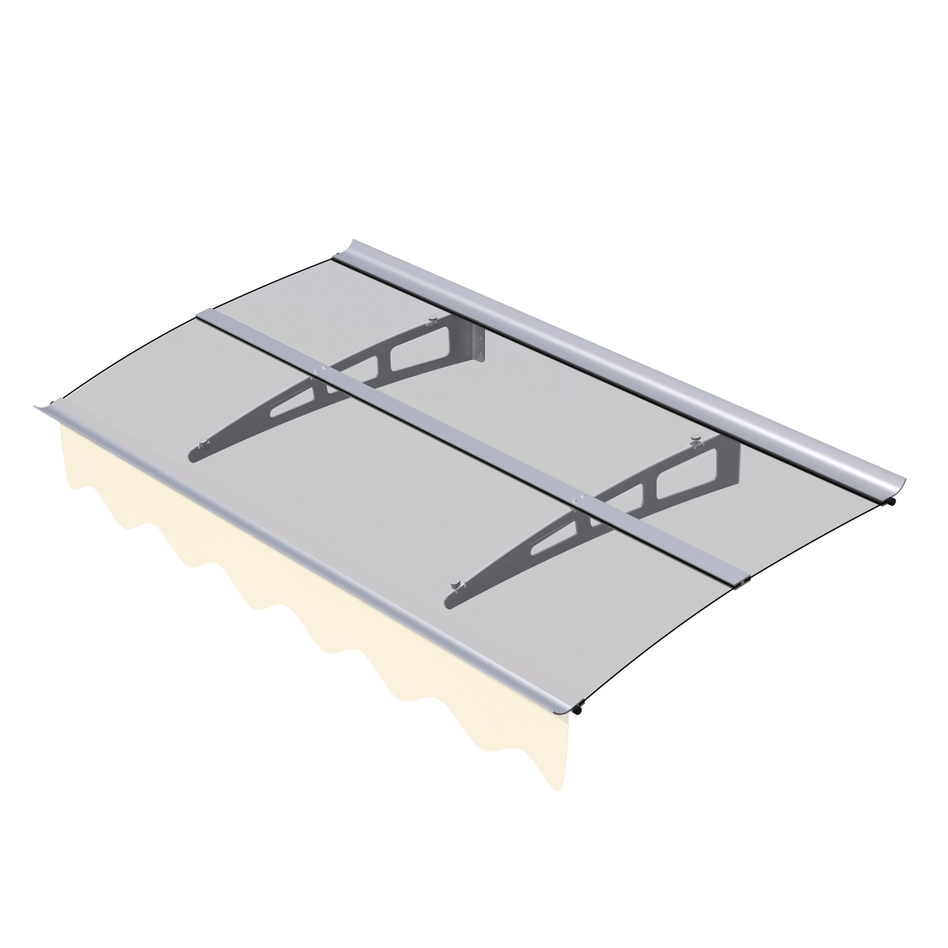 Da5934C Series Door Window Awning Canopy Made Of 0.137Inch Thick Crystal Solid Polycarbonate Sheet And Aluminum Alloy With Valance In Size Of 59" Wide X 34" Deep For Masonry Concrete Wall House Only. Silver Clear Square No Foundation Needed Garden &
