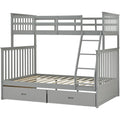 Twin Over Full Bunk Bed With Storage Drawers, Wooden Bunk Bed With Ladder And Safety Guard Rails Gray Full Gray Wood