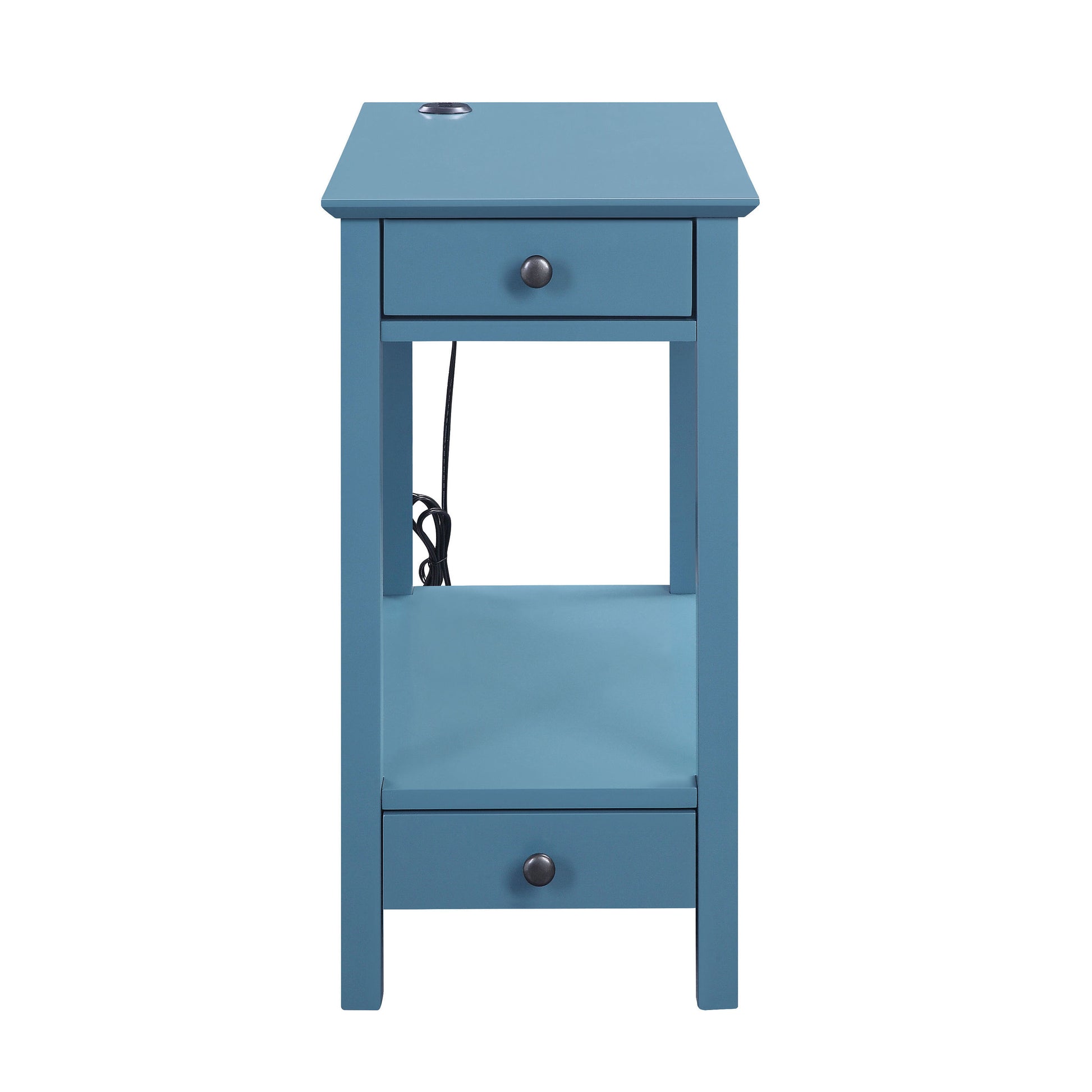 Teal Storage Accent Table With Usb Teal Primary Living Space Modern Pine Drawers Rectangular Wood