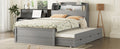 Full Size Wooden Led Platform Bed With Trundle, With Storage Headboard, With Drawers, Gray Full Gray Plywood