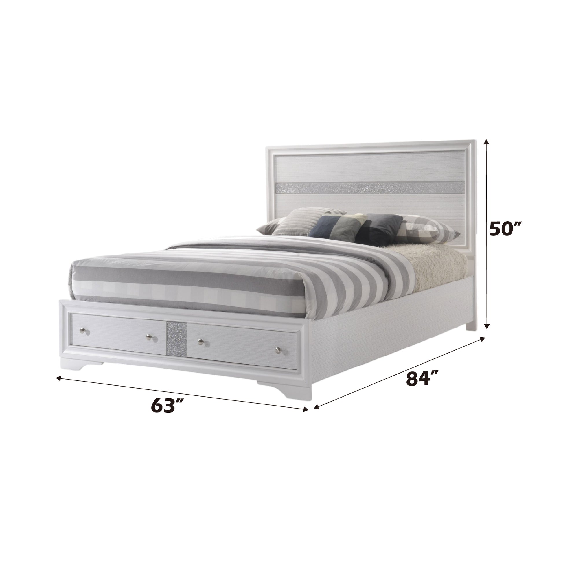Naima White Finish Queen Bed W Storage White Synthetic Wood