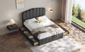 Full Size Upholstered Bed With 4 Storage Drawers,Wood Slat Support, Gray Full Gray Upholstered