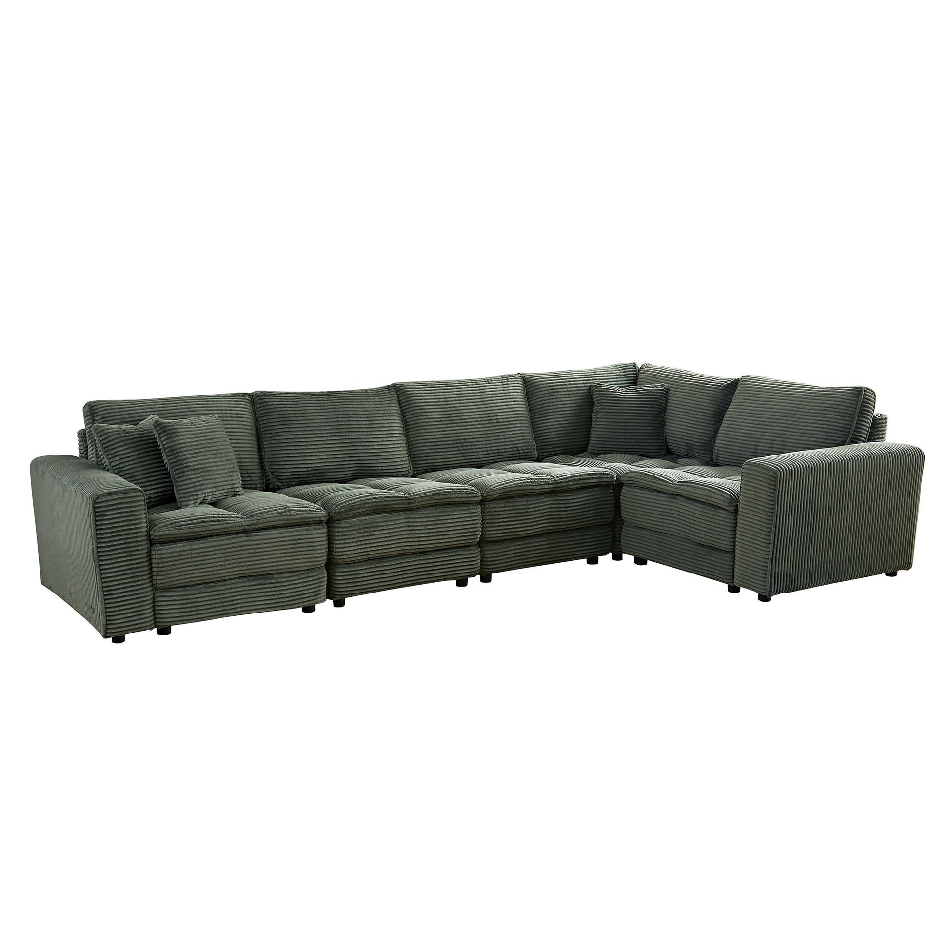 5 Seats,Oversized Sectional Sofa,L Shaped Corner Couch With Detachable Seat & Back Cushion, Corduroy Upholstery Convertible Sleeper Sofa&Couch For Living Room Green Fabric 5 Seat