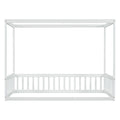 Twin Size Canopy Frame Floor Bed With Fence, Guardrails,White Twin White American Design Pine