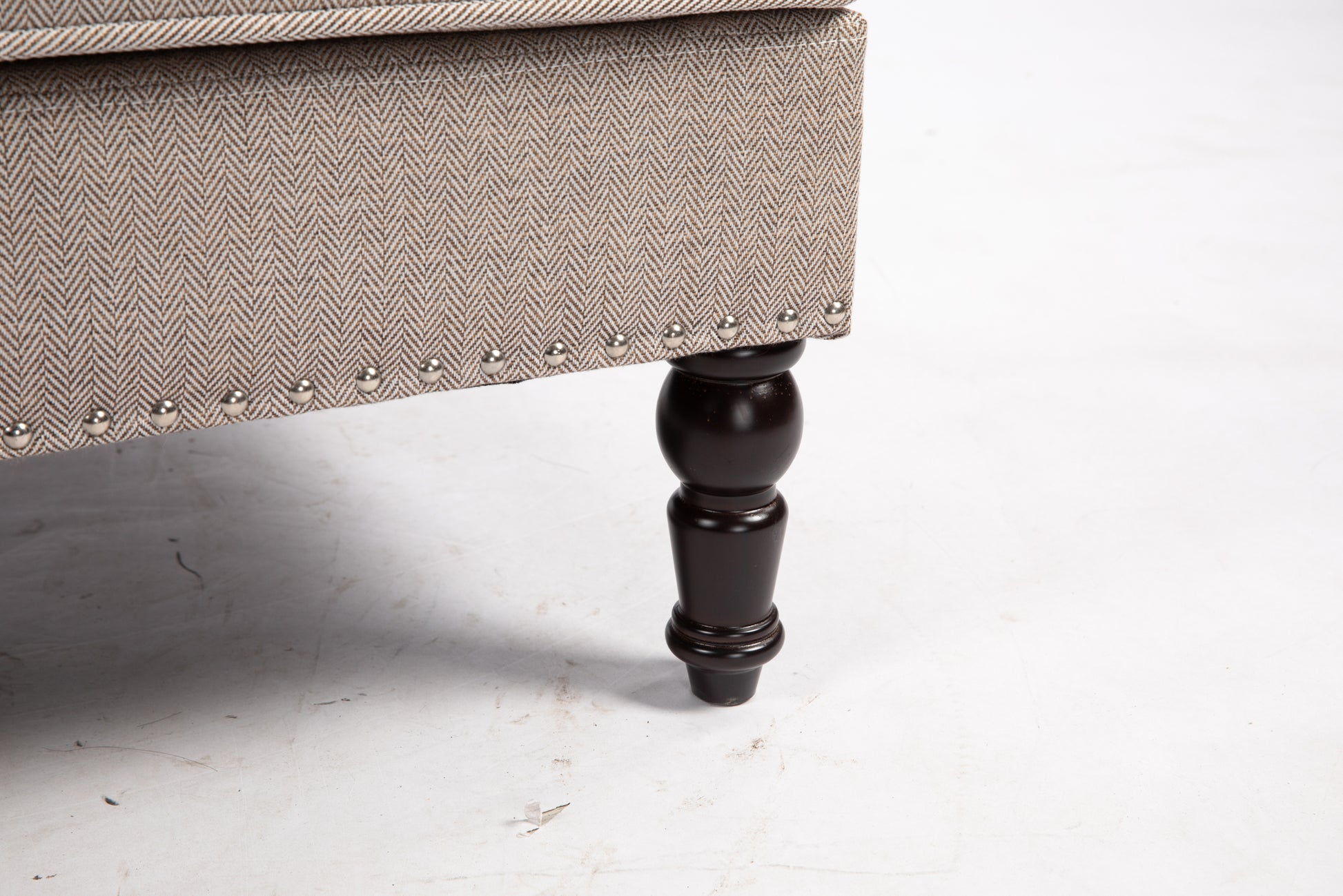 Upholstered Accent Chair, Vintage Armchair With Blue And White Striped Linen Fabric And Trim For Living Room Grey Cotton