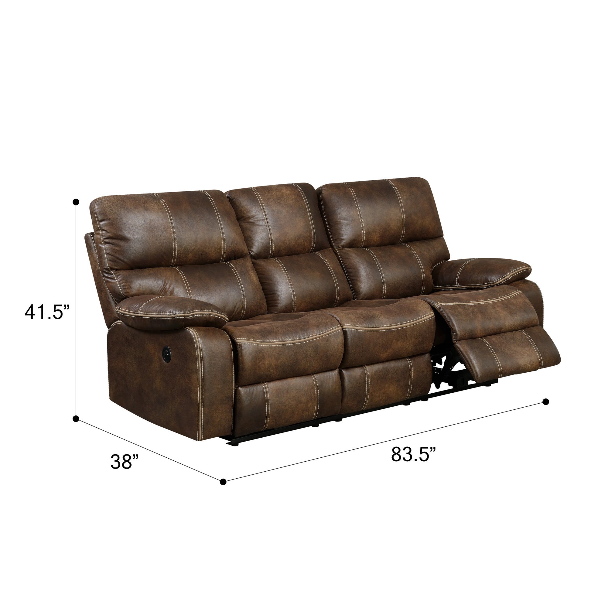 Hooper Brown Power Reclining Sofa Brown Cushion Back Foam Engineered Wood 3 Seat