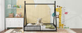 Metal Full Size House Platform Bed With Triangle Structure And Guardrail, Black Box Spring Not Required Full Black Metal Metal