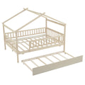 Full Size Wooden House Bed With Twin Size Trundle, Natural Full Natural Solid Wood Mdf