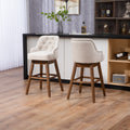 Coolmore Bar Stools Set Of 2 Counter Height Chairs With Footrest For Kitchen, Dining Room And 360 Degree Solid Wood Legs Swivel Bar Stools Set Of 2 Beige Linen Beige Foam Linen