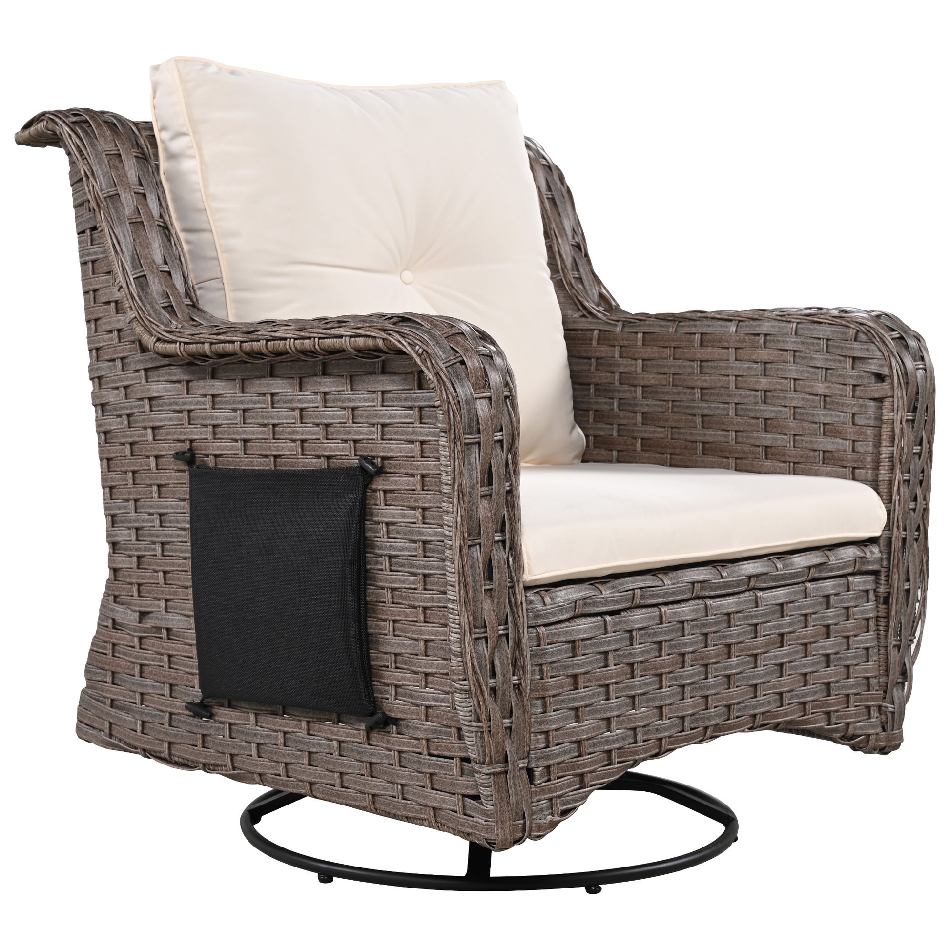 K&K 5 Pieces Outdoor Patio Furniture Set With Pet House Cool Bar And Retractable Side Tray, Rattan Wicker Patio Swivel Rocking Chairs Set Of 2 With Ottomans For Backyard, Porch, Balcony, Beige Yes Rocker & Glider Brown Beige Seats 2 Weather Resistant