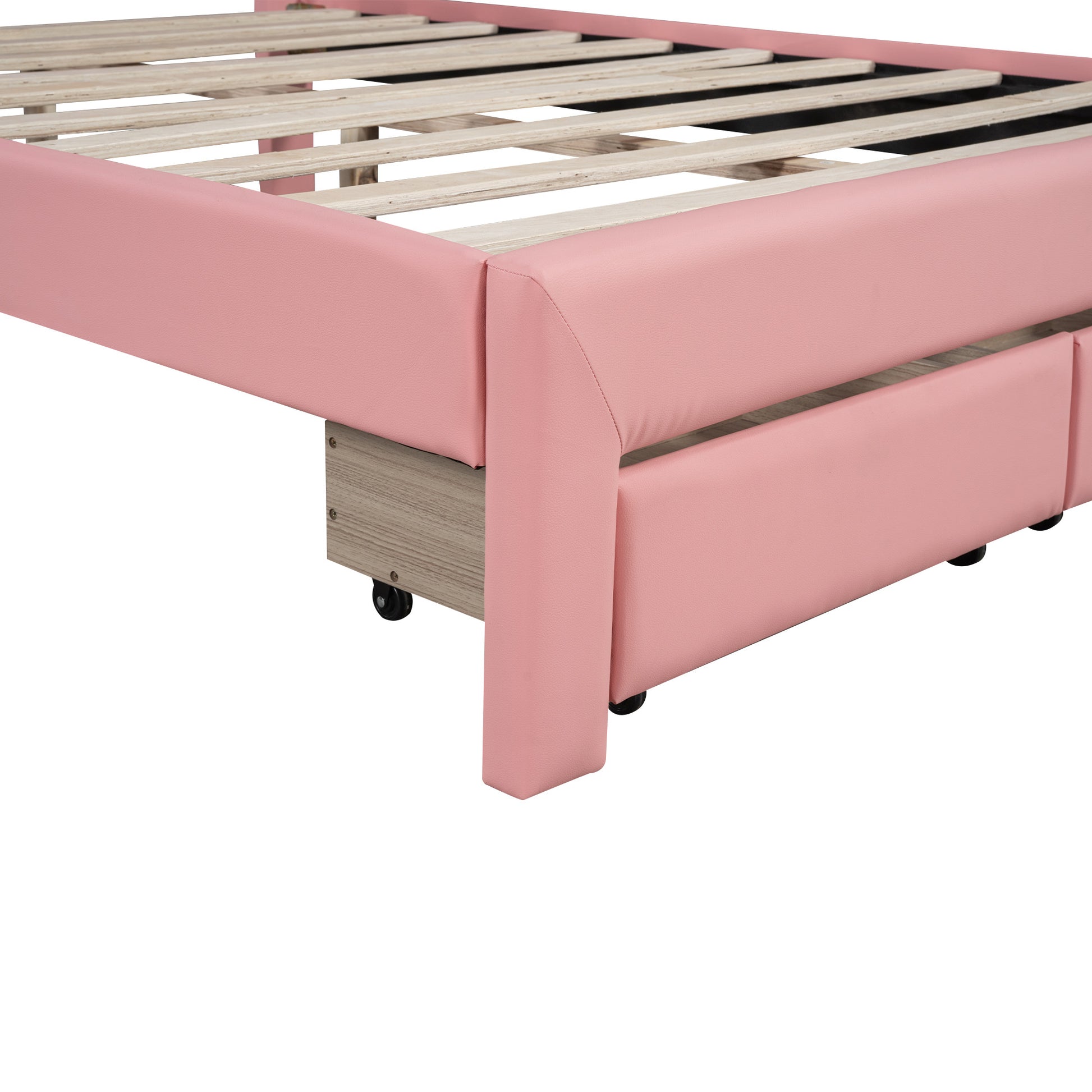 Full Size Upholstered Platform Bed With Tufted Headboard, Led And 2 Drawers, Pink Box Spring Not Required Full Pink Wood Bathroom Bed Frame Faux Leather Upholstered