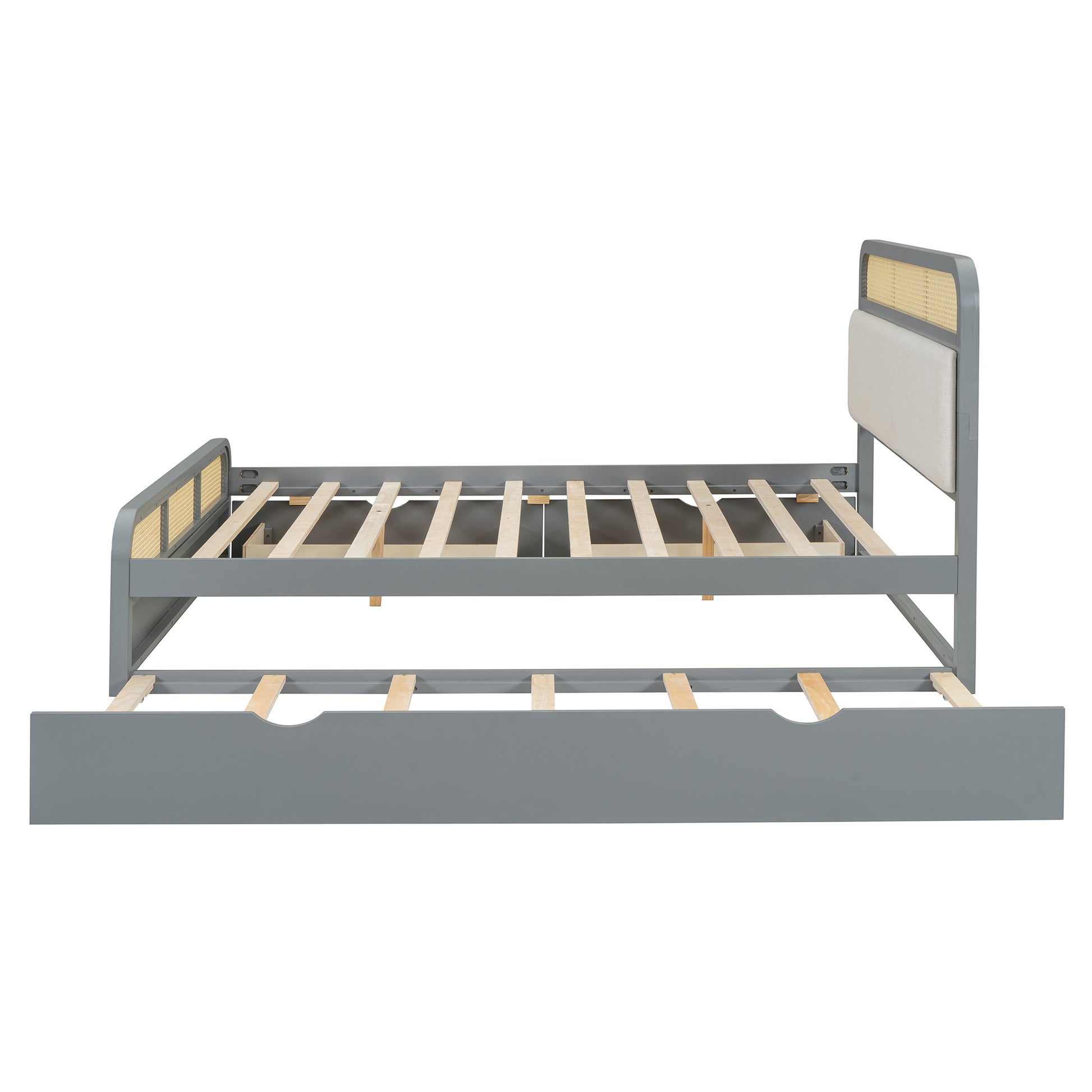 Queen Size Wooden Platform Bed With Trundle And 2 Drawers,Gray Queen Gray Solid Wood Mdf