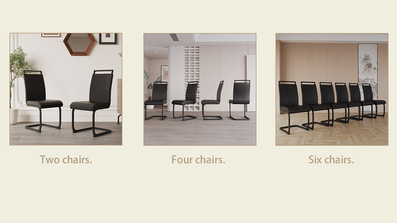 Modern Dining Chairs,Pu Faux Leather High Back Upholstered Side Chair With C Shaped Tube. Black Metal Legs For Dining Room Kitchen Vanity Patio Club Guest Office Chair Set Of 4 Black Pu Black Foam Pu