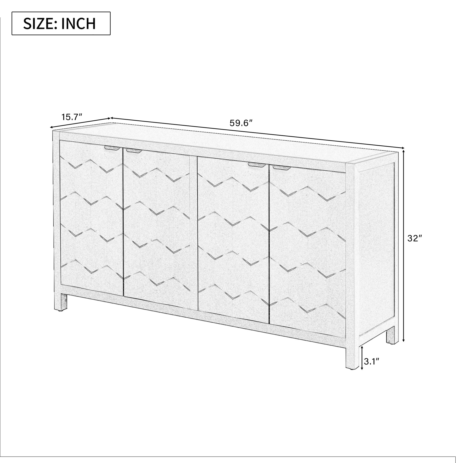 Luxurious Four Door Sideboard With Honeycomb Patterned Doors, Offering Large Storage For Study,Entrance And Living Room Navy Blue Primary Living Space American Design Mdf