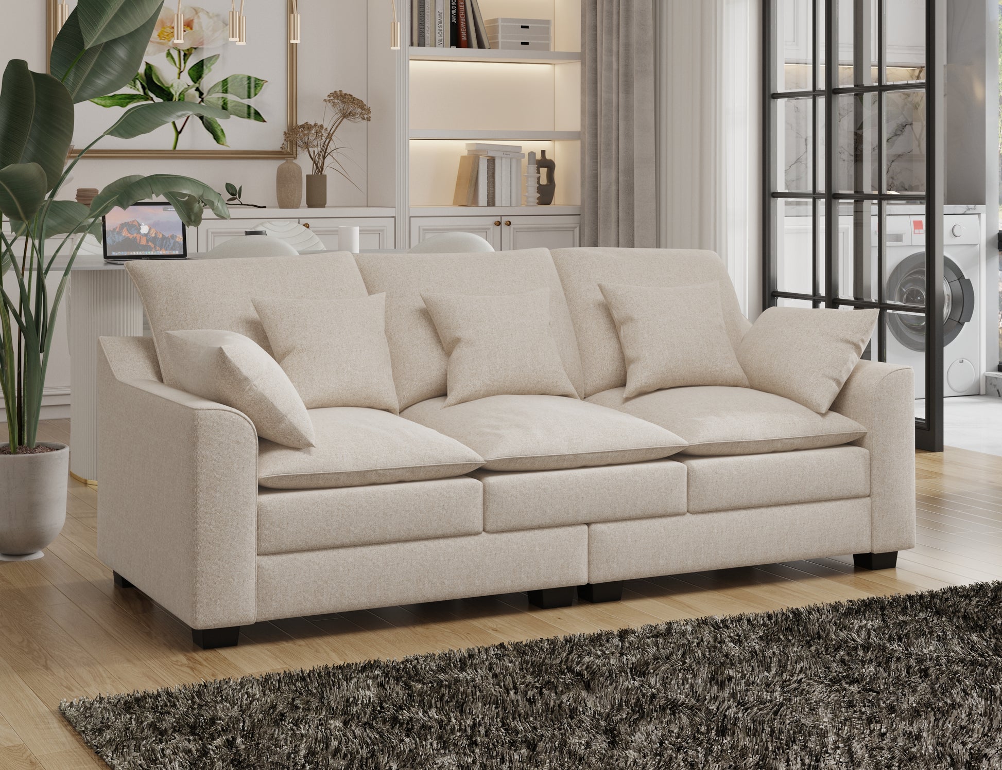 2 Pieces Sofa Couch 3 Seater And Loveseat With Pillows Polyester Upholstered Duck Down Filled Cushion Sofa Set For Living Room Apartment,Beige Beige Polyester Wood Primary Living Space Soft Cushion Back Foam Polyester 5 Seat