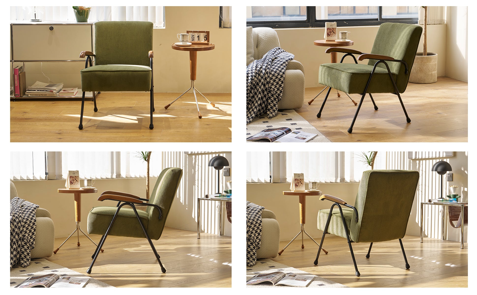 Pattern Colorful Fabric Armchair, Modern Accent Chair High Back, Living Room Chairs With Metal Legs And Soft Padded, Sofa Chairs For Home Office,Bedroom,Dining Room Green Corduroy