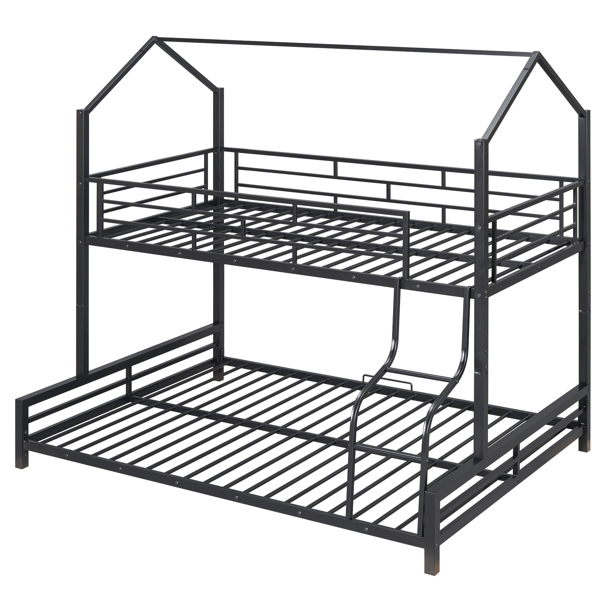Metal House Bunk Bed, Twin Over Full, Black Full Black Metal