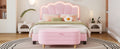 2 Pieces Bedroom Sets Full Size Flower Shaped Upholstered Led Platform Bed With Storage Ottoman Sherpa Fabric, Pink Full Pink 2 Piece Set Wood
