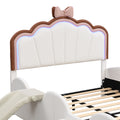 Full Size Upholstered Led Light Platform Bed With Shell Headboard And Children'S Slide, Pink Box Spring Not Required Full Pink White Wood Bedroom Bed Frame Faux Leather Upholstered