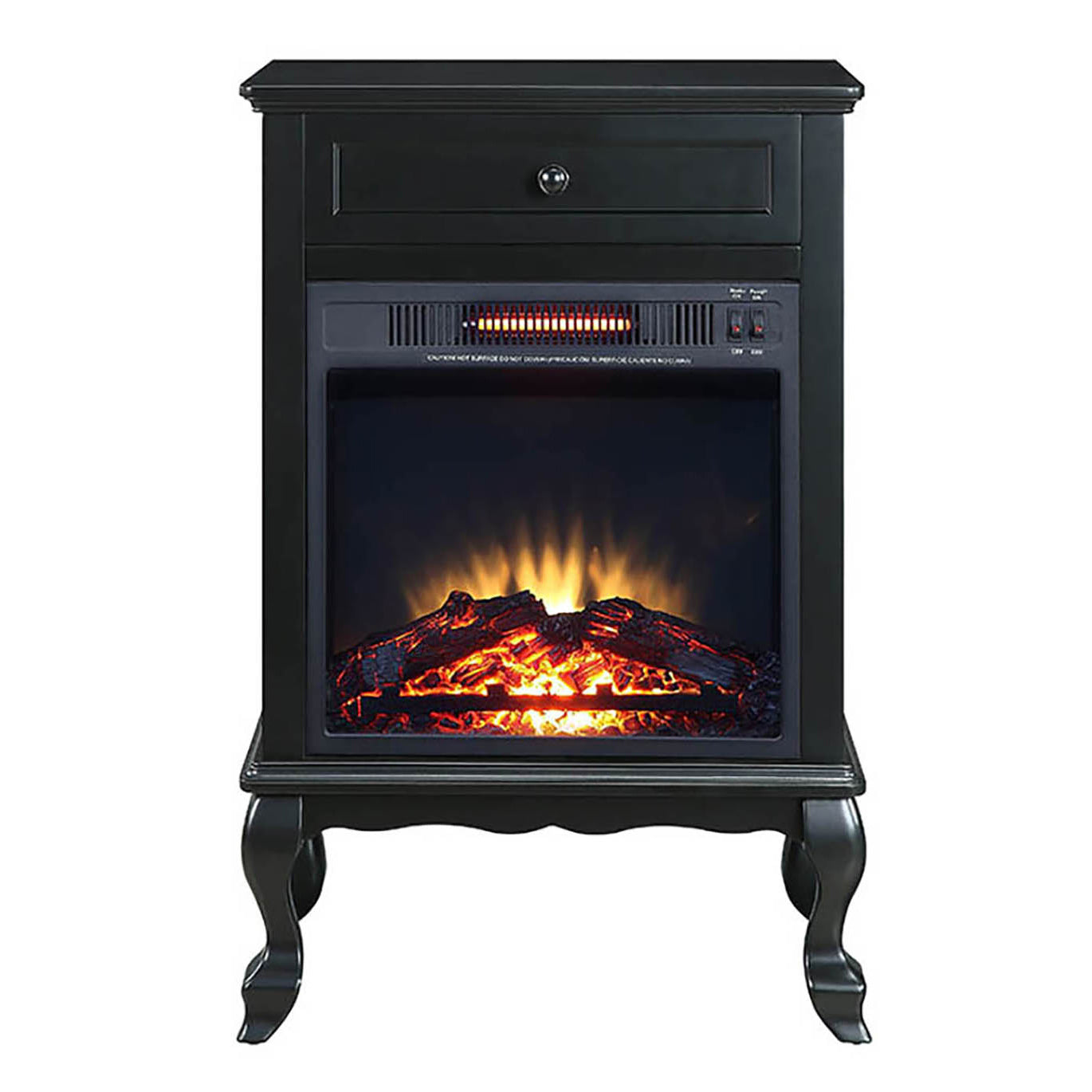 Black 1 Drawer Fireplace With Queen Ann Leg Electric Black Primary Living Space Freestanding Wood Electric