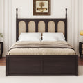 Queen Size Rattan Platform Bed With With 2 Big Drawers, T Size Trundle, Espresso Queen Espresso Plywood