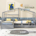 Twin Size House Platform Bed With Three Storage Drawers,Gray Box Spring Not Required Twin Gray Wood Bedroom Pine