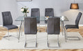 Table And Chair Set.Modern Rectangular Glass Dining Table With A Tempered Glass Tabletop And Silver Metal Legs, Paired With Multiple Chairs Designed With Pu Cushions And Silver Metal Legs. Gray Silver Seats 6 Tempered Glass