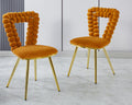 Orange And Gold Modern Chair Set Of 2 With Iron Tube Legs, Soft Cushions And Comfortable Backrest, Suitable For Dining Room, Living Room, Cafe,Hairball Back Orange Fabric