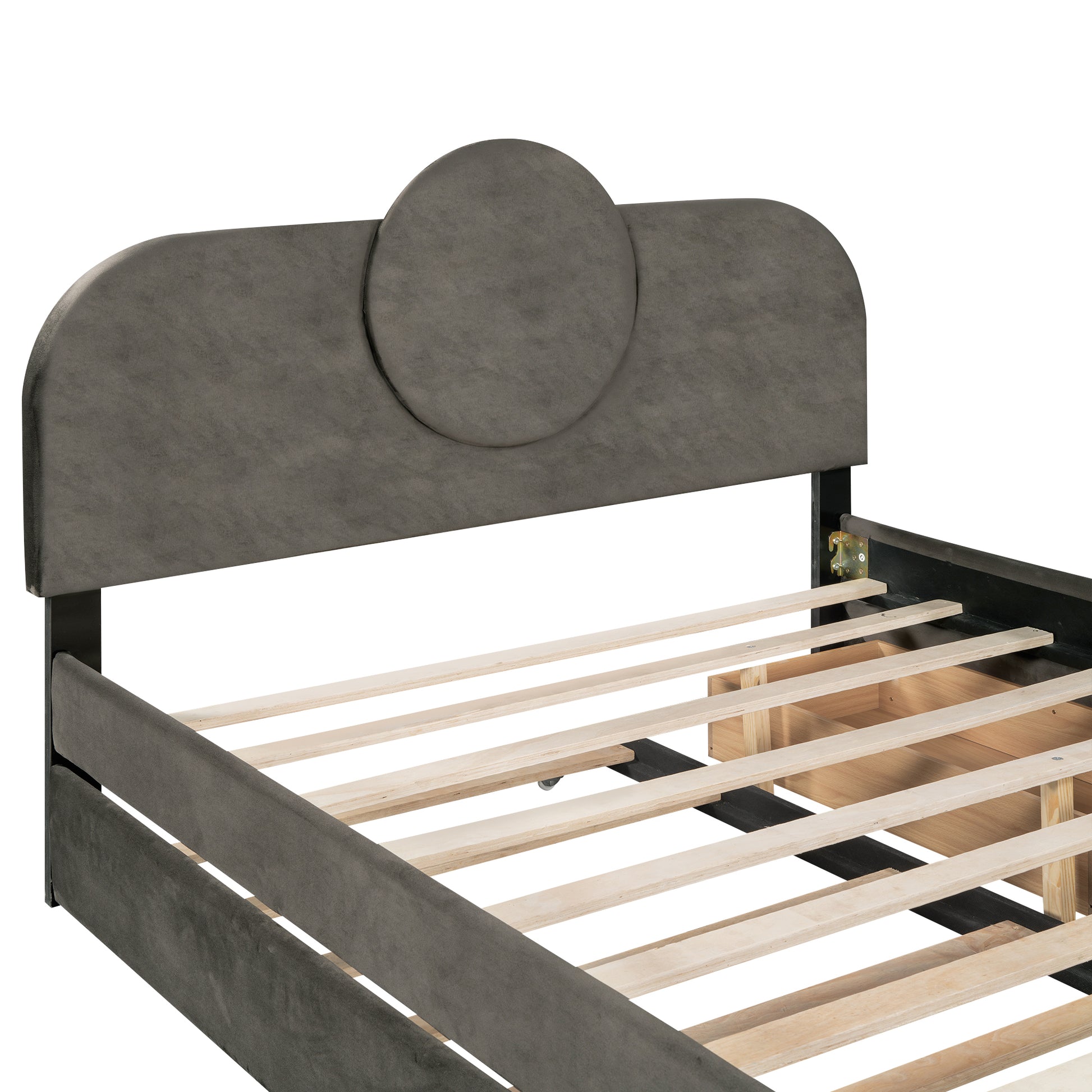 Queen Size Upholstered Platform Bed With Multi Functional Headboard, Trundle And 2 Drawers, Gray Box Spring Not Required Queen Gray Wood Bedroom Upholstered
