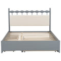 Queen Size Wooden Storage Platform Bed, With 2 Big Drawers, T Size Trundle, Gray Queen Gray Plywood