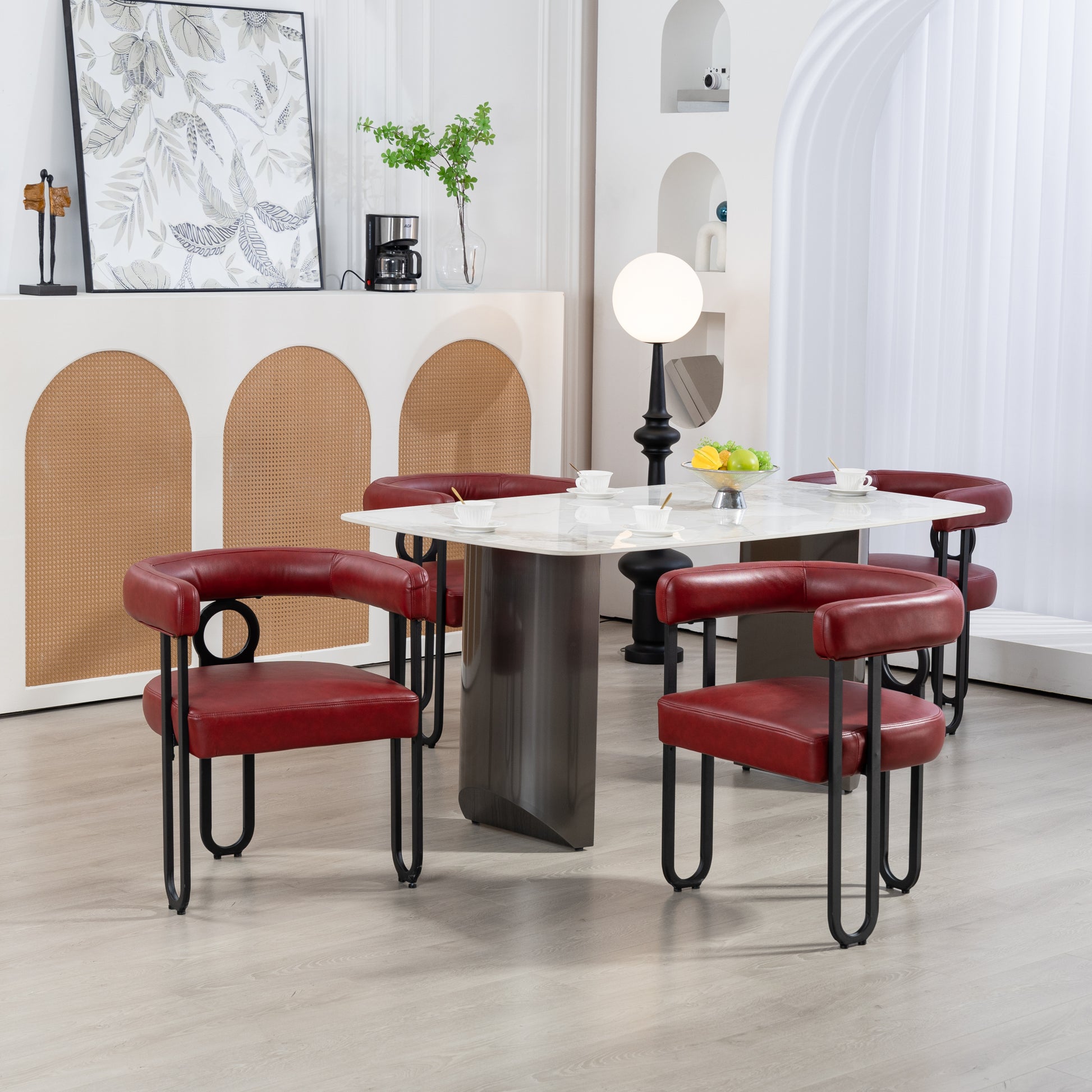 Coolmore Contemporary Designed Pu Fabric Upholstered Accent Dining Chair Barrel Side Chairs Kitchen Armchair For Living Room Set Of 2 Wine Red Pu Wine Red Dining Room Foam Pu Leather