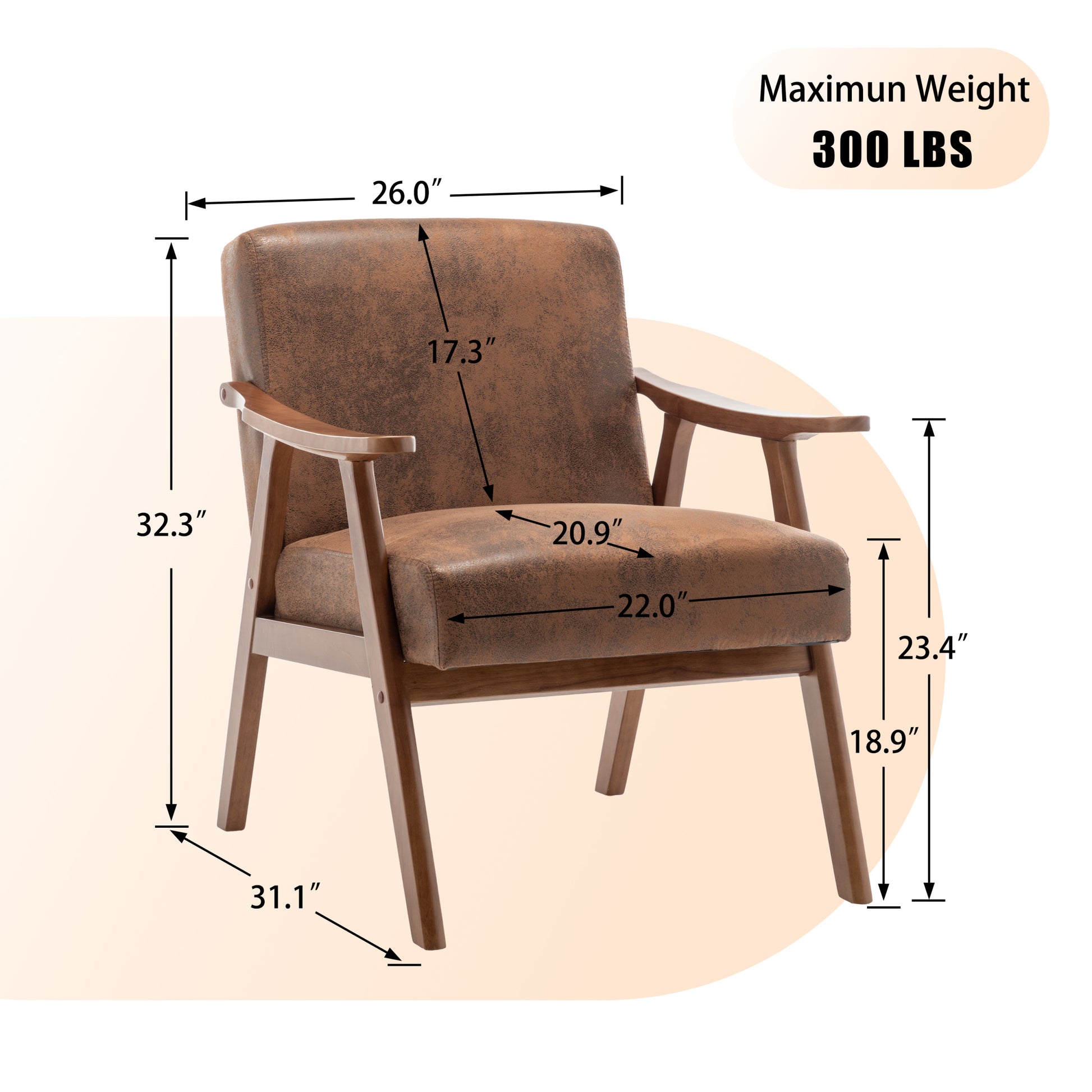 Mid Century Modern Chair, Living Room Chair With Solid Wood Frame, Accent Chair Extra Thick Backrest, Wingback Chair For Bedroom, Reading Room, Living Room, Lounge Chair Indoor Brown Primary Living Space Mid Century Modern Foam Fabric
