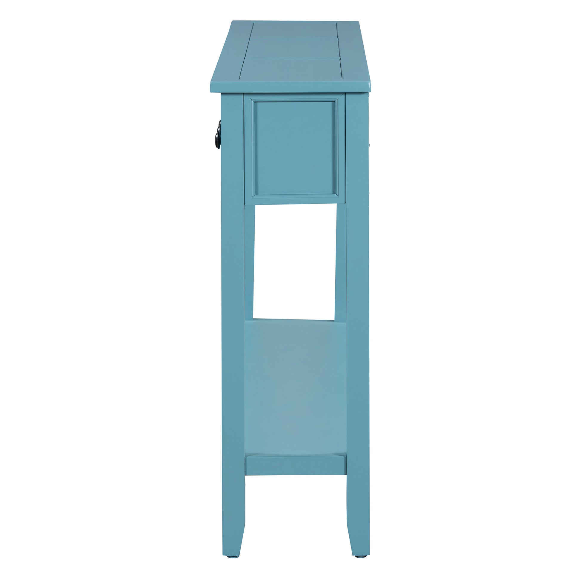 Rustic Entryway Console Table, 60" Long Sofa Table With Two Different Size Drawers And Bottom Shelf For Storage Turquoise Green Turquoise Green Solid Wood