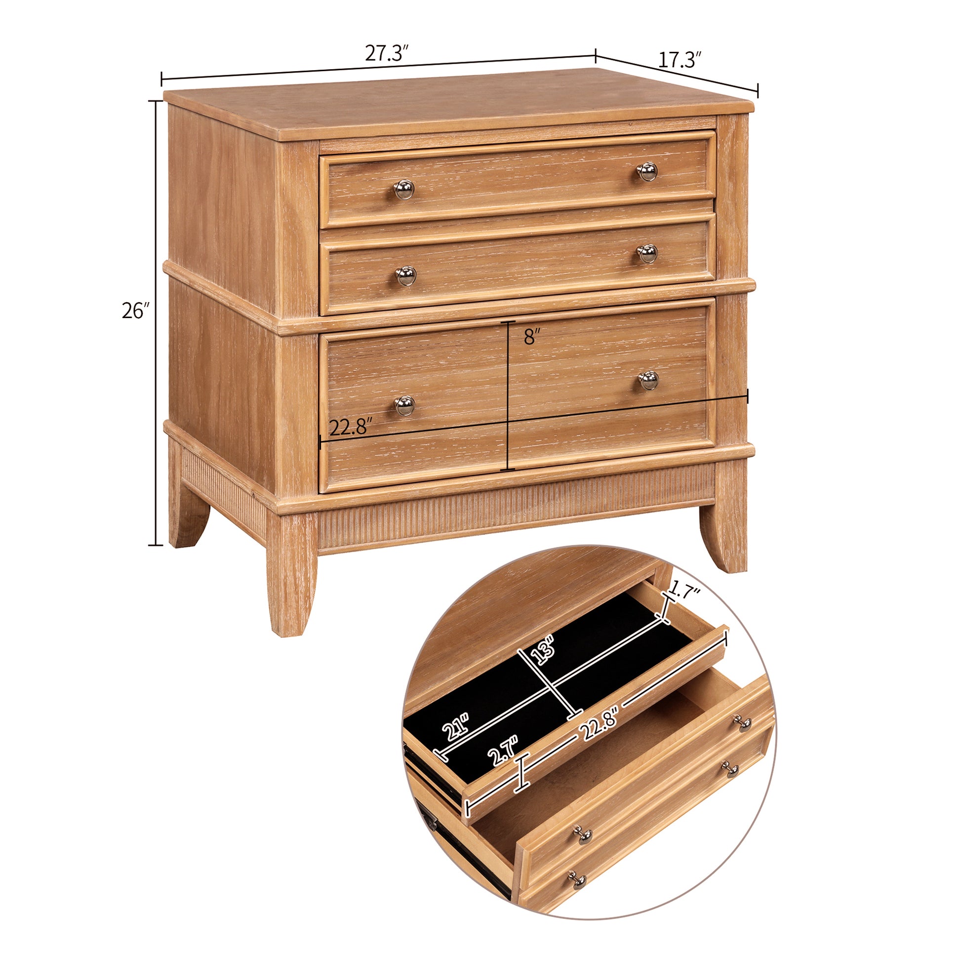 Hazel 3 Drawer Hazel 3 Drawer Side Table For Living Room, Hallway, Entryway Old Sku:Wf315640Aad Natural Solid Wood