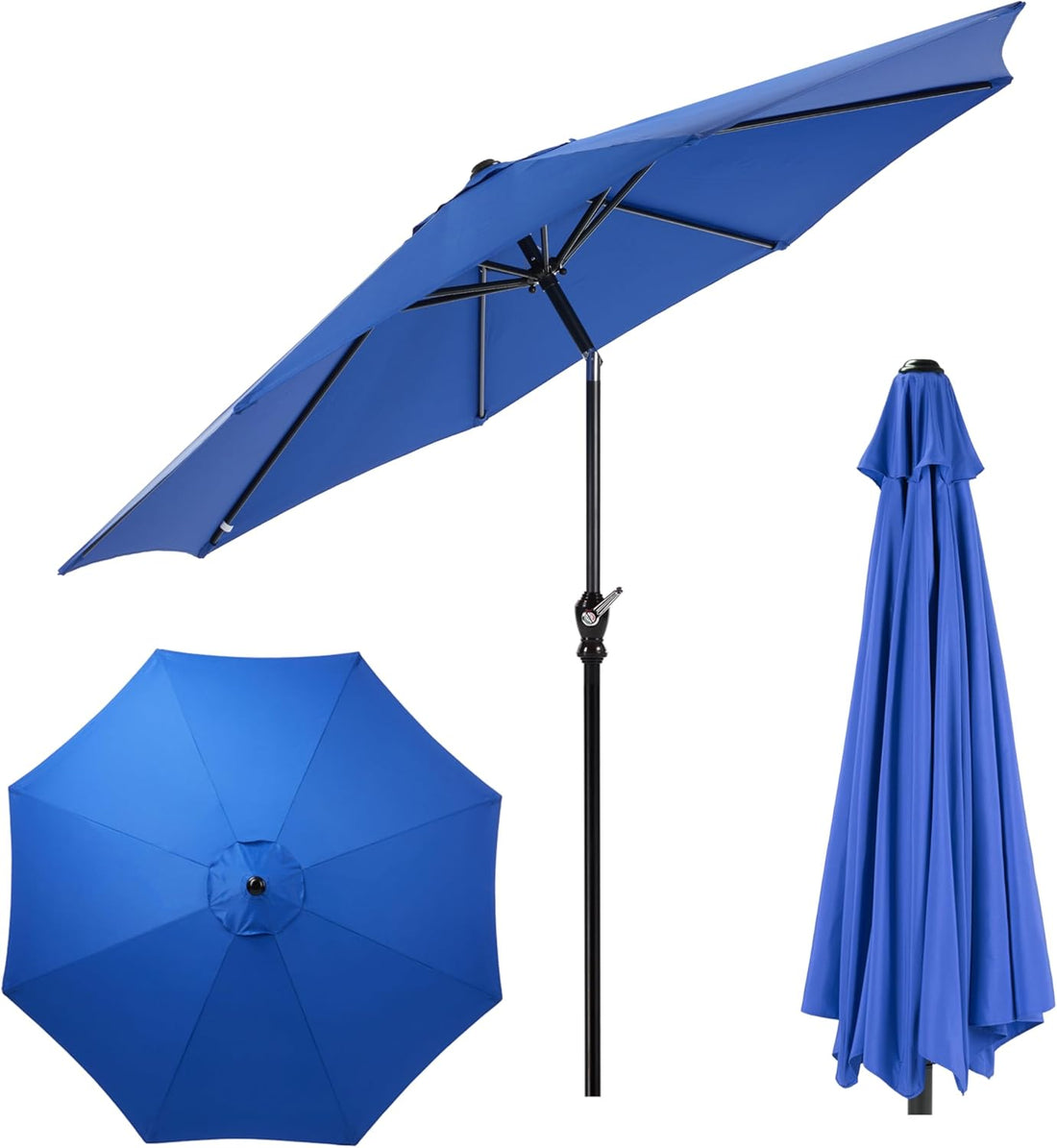 9Ft Outdoor Patio Umbrella With 8 Ribs, Table Umbrellas With Push Button Tilt Crank, Uv Protection Waterproof For Garden Deck Backyard Pool, Blue Blue Stainless Steel