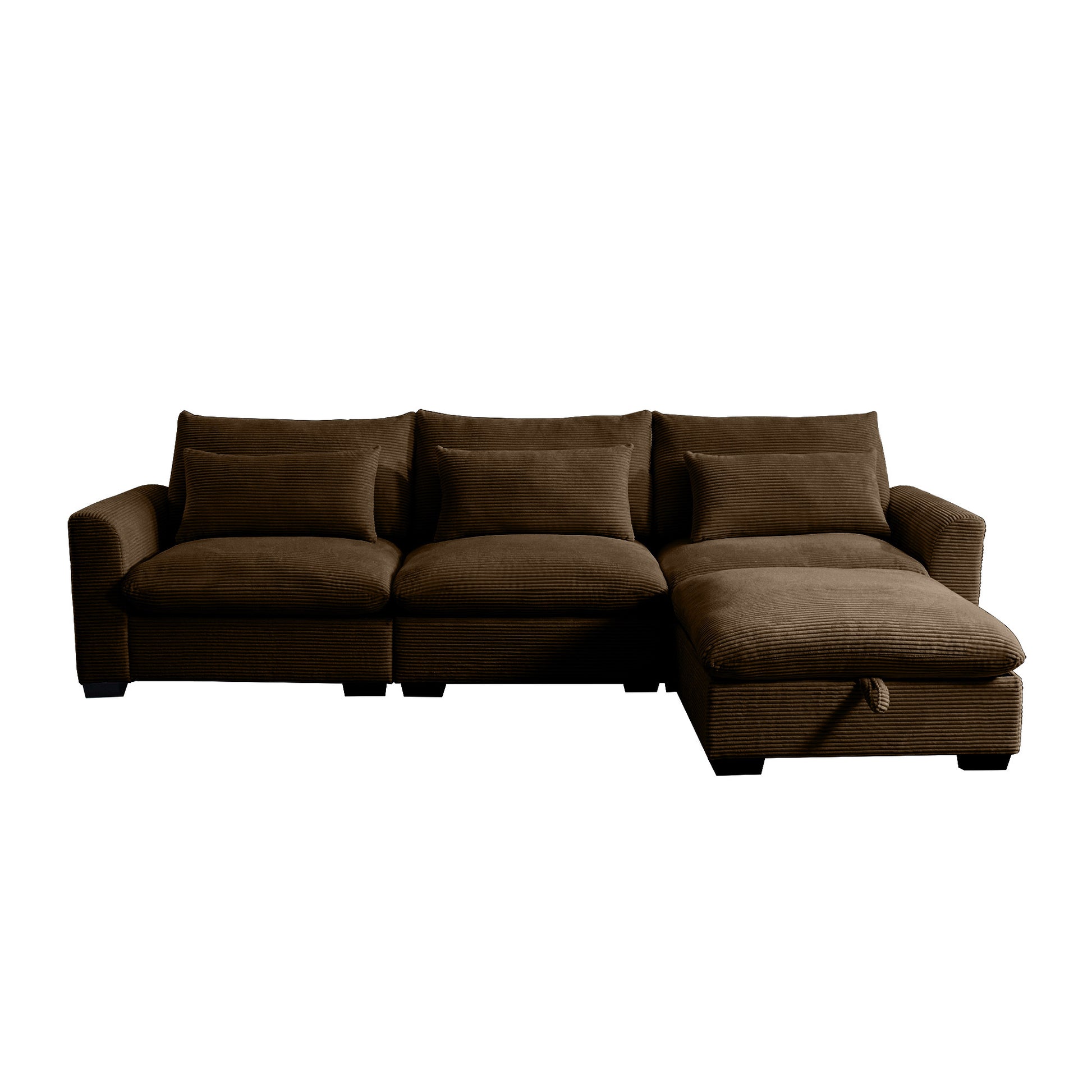 Corduroy Sectional Sofa, L Shaped Couch With Storage Footstool And 3 Pillow, Sectional Couch For Living Room Apartment, Brown Brown Corduroy 3 Seat