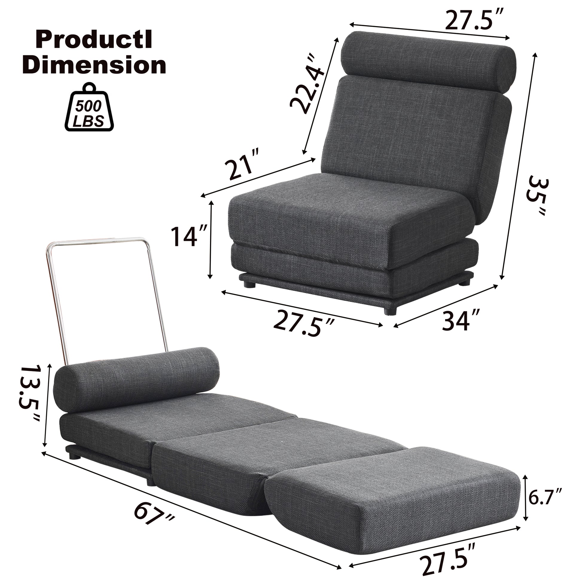 Single Sofa Chair Foldable Single Sofa Bed With Pillow,Portable Foldable Sofa Bed,Leisure Sofa Chair,Easy To Store,Made Ofand Wearable Linen,Dark Grey Dark Gray Modern Foam Linen