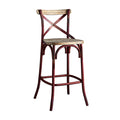 Antique Red And Antique Oak Bar Stool With Cross Back Oak Dining Room Vintage Bar Stools Fir Cross Back Wood Metal