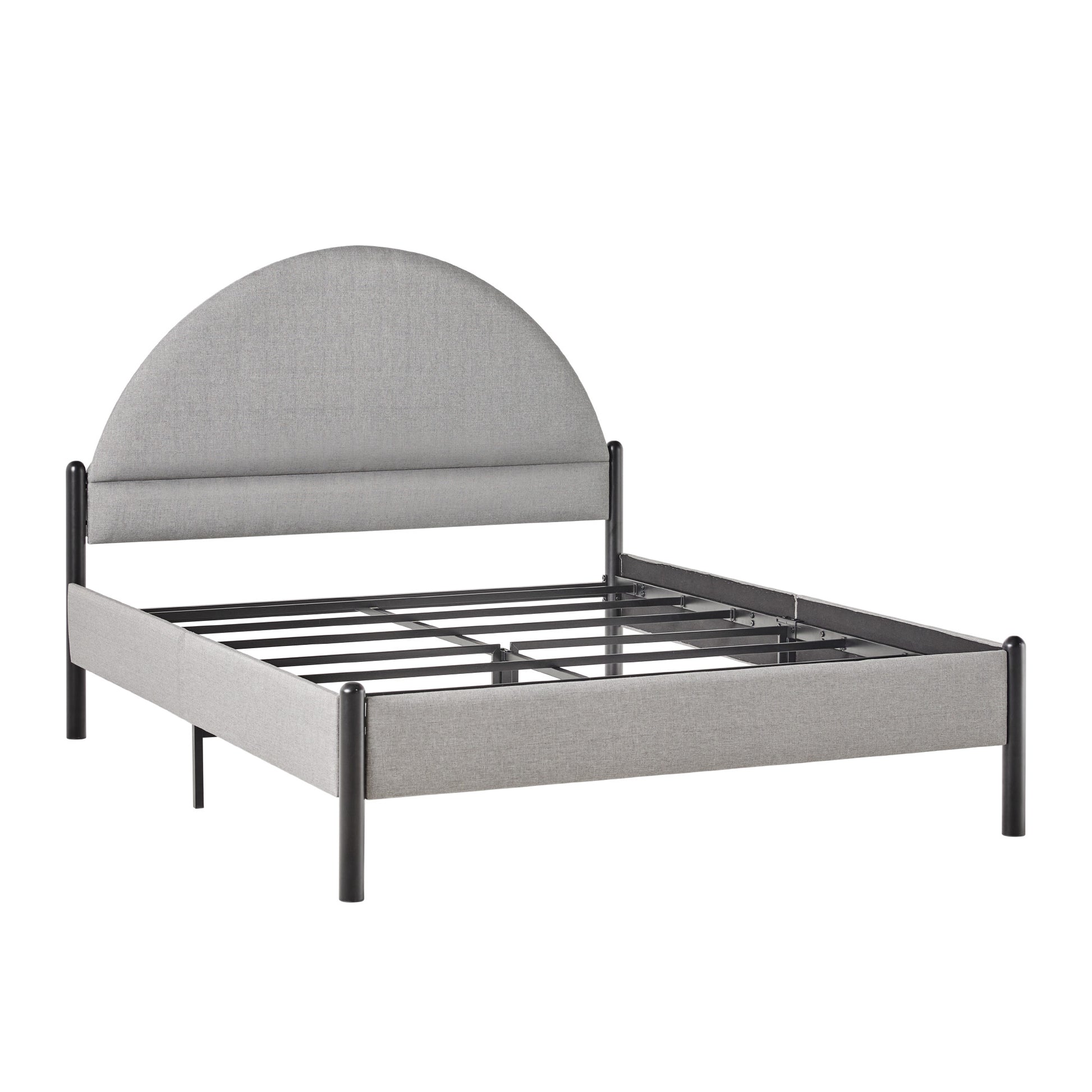 Modern Upholstered Curved Headboard Queen Bedframe Grey Queen Gray Metal Polyester