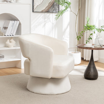 Swivel Barrel Chair, Velvet Accent Armchair 360 Degree Swivel Club Chair For Living Room Bedroom Reception Room White Foam Velvet