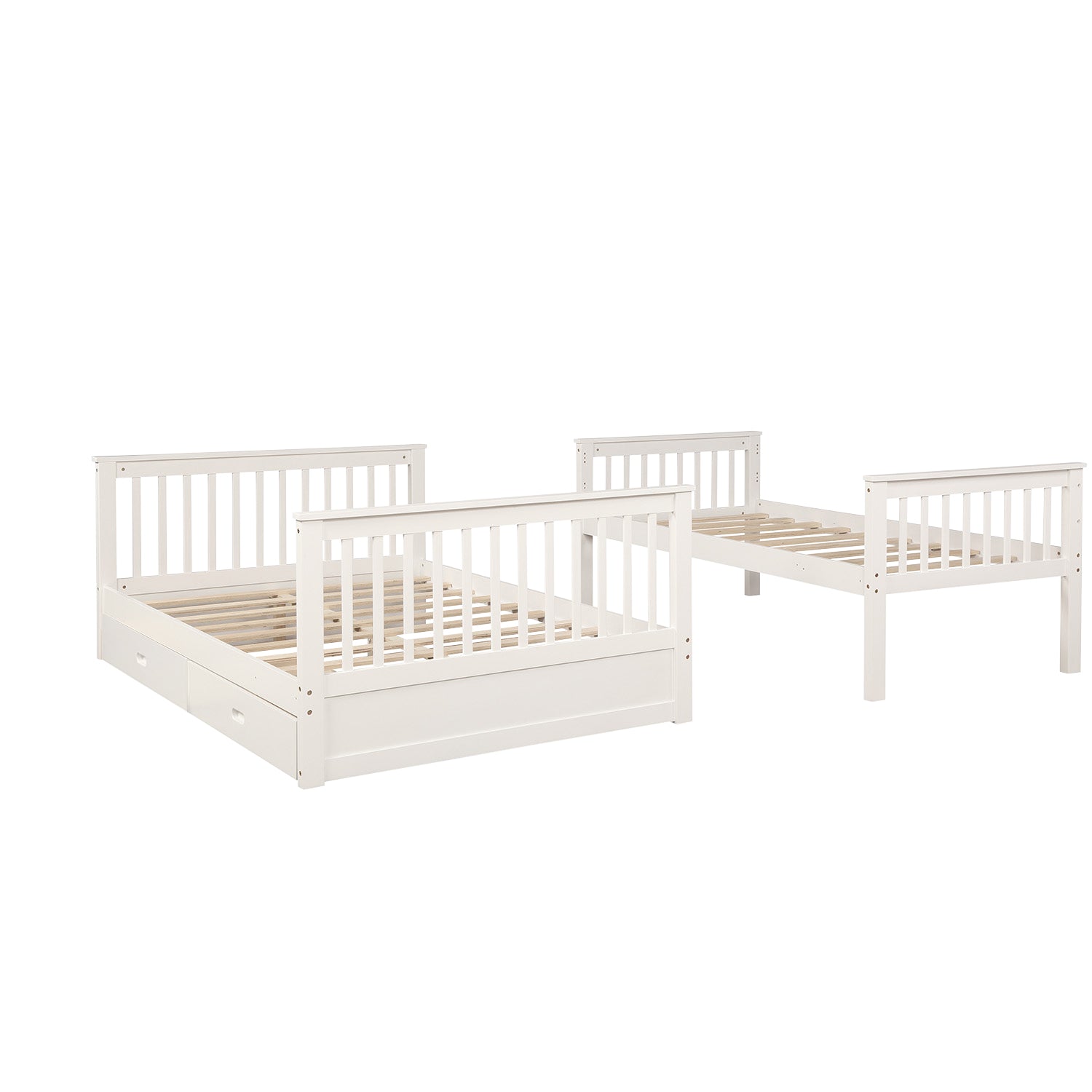 Twin Over Full Bunk Bed With Storage Drawers, Wooden Bunk Bed With Ladder And Safety Guard Rails White Full White Wood