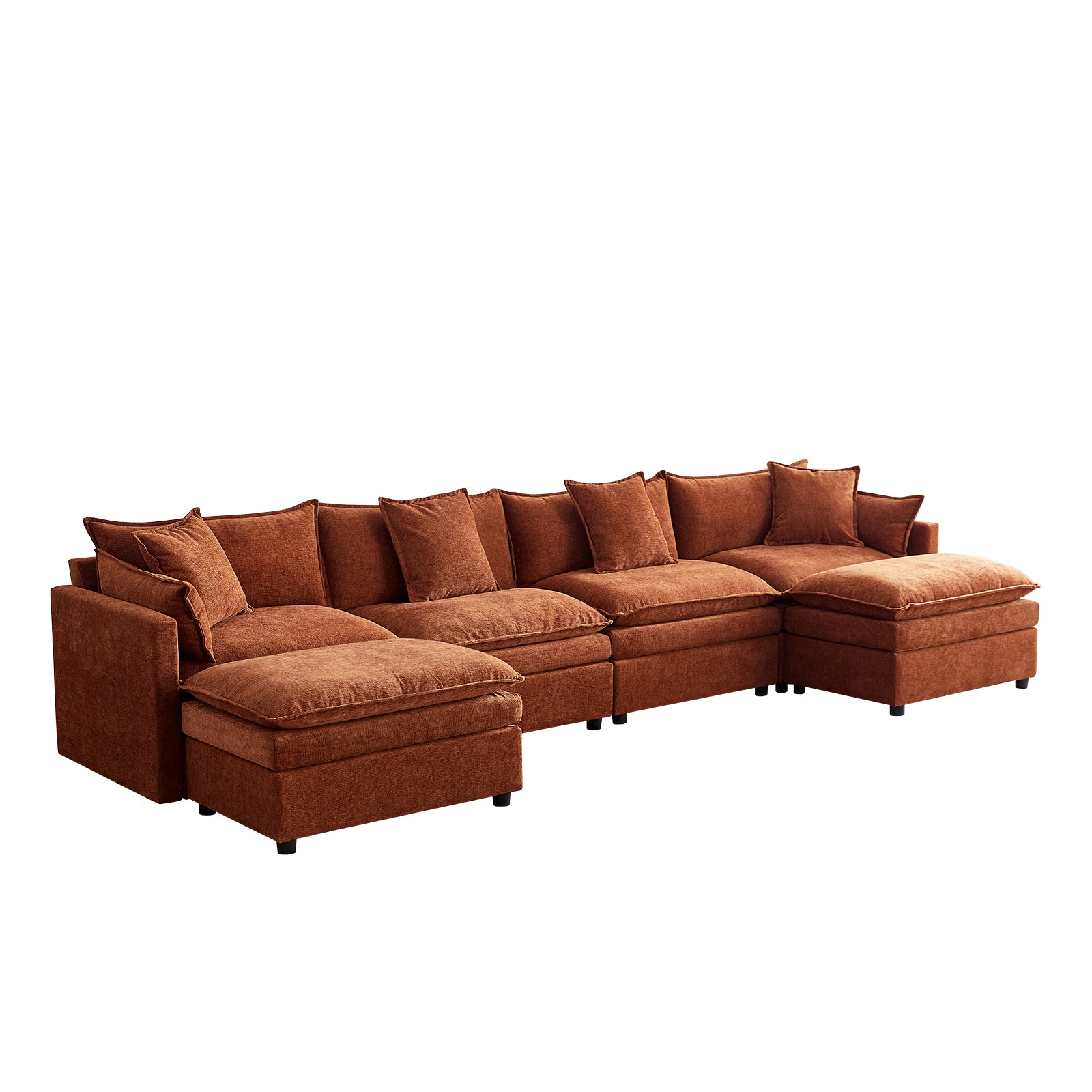 142.52"Modern Chenille U Shaped Sectional Sofa With Convertible Chaise, Comfy Cloud Couch Deep Sectional Sofa With Ottomans For Living Room Orange Wood Foam Chenille 4 Seat