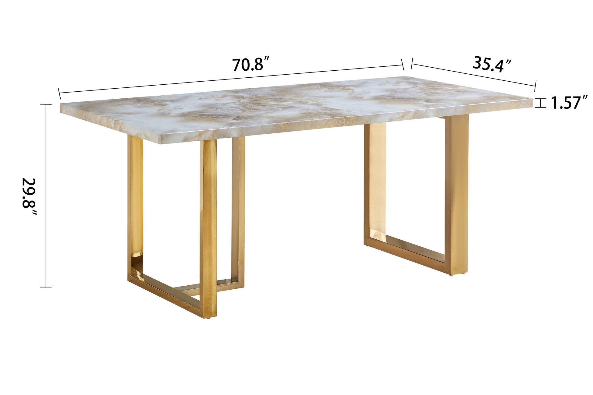 Luxurious Faux Marble Mdf Dinning Table For 6 Or 8, Rectangular 70.9"L*35.4"W*29.8"H, Thick And Solid Stainless Steel Legs, Durable Sturdy, Easy To Assemble, For Kitchen Living Room Office, White White Gold Ergonomic Kitchen
