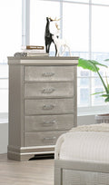 5 Drawer Tall Chest Modern 1Pc Beige Champagne Texture Finish Solid Wood Wooden Crystal Tufted Handle Bedroom Home Furniture Beige,Champagne Bedroom Modern Wood