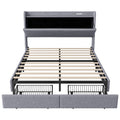 Queen Size Upholstery Platform Bed With Storage Headboard, Led, Usb Charging And 2 Drawers, Gray Queen Gray Upholstered
