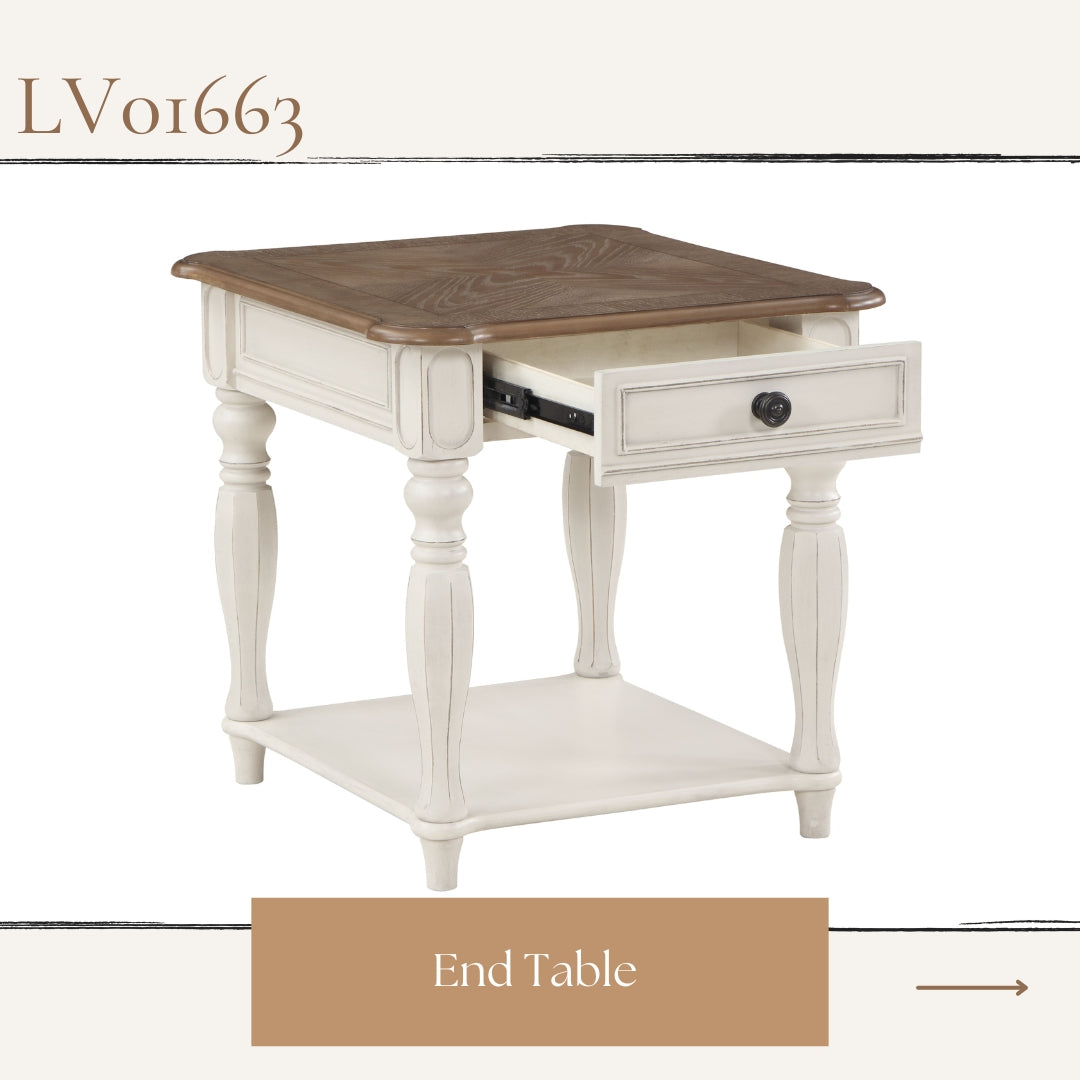 Oak And Antique White 1 Drawer End Table With Shelf Oak Primary Living Space Drawers Rectangular Wood