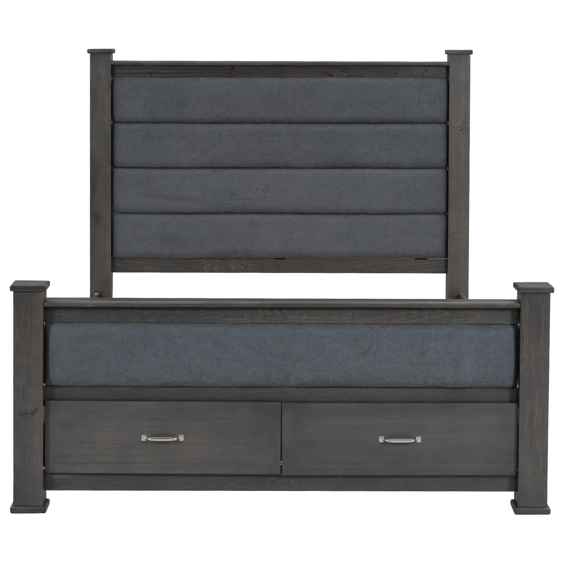 Queen Size Wood Frame Platform Bed With Upholstered Headboard, Footboard And 2 Drawers, Antique Gray Box Spring Not Required Queen Antique Gray Wood Bed Frame Solid Wood Mdf